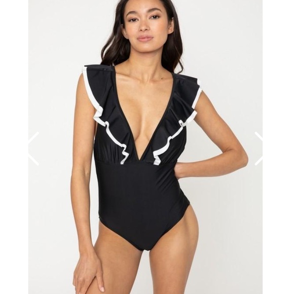 ❤️ B&W MARINA WEST DOUBLE RUFFLE CLASSIC SWIMSUIT - Picture 1 of 16